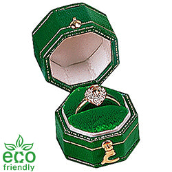 Eco-Friendly Leatherette Paper-Covered Octagon-Shaped Plastic Ring Box with Gold Detailing