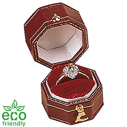 Eco-Friendly Leatherette Paper-Covered Octagon-Shaped Plastic Ring Box with Gold Detailing