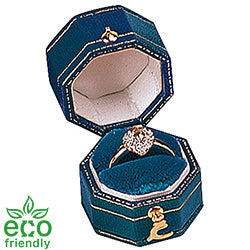 Eco-Friendly Leatherette Paper-Covered Octagon-Shaped Plastic Ring Box with Gold Detailing