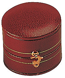 Leatherette Paper Covered  Oval Shaped Single Ring Box with Gold Detailing, Delicate Gold Clasps, and Plush Velvet Inserts