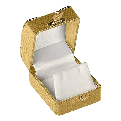 Leatherette Single Earring Box with Gold Trim and Closure