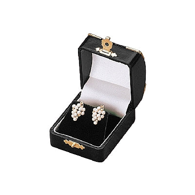 Leatherette Single Earring Box with Gold Trim and Closure