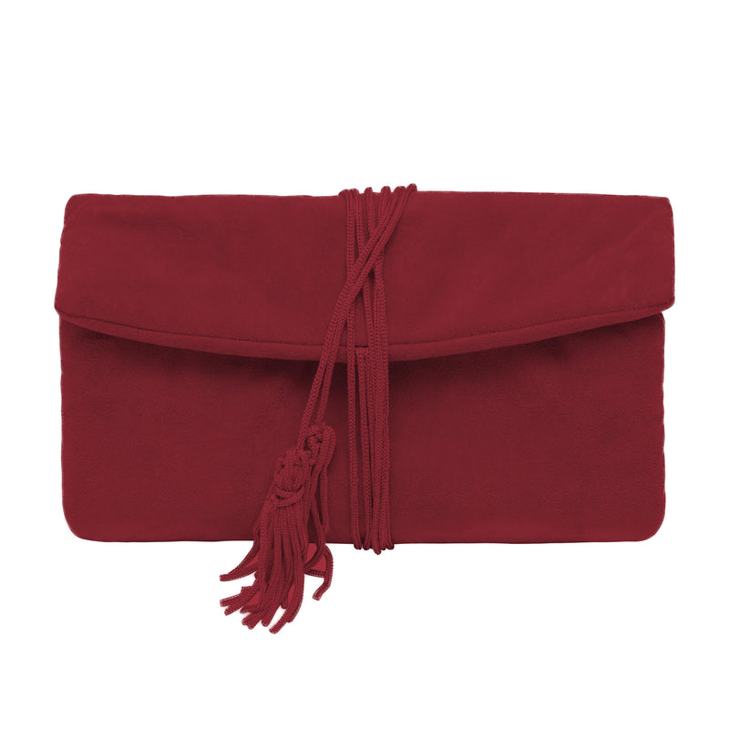 Burgundy Suede Pouch with Multiple Zippered Compartments