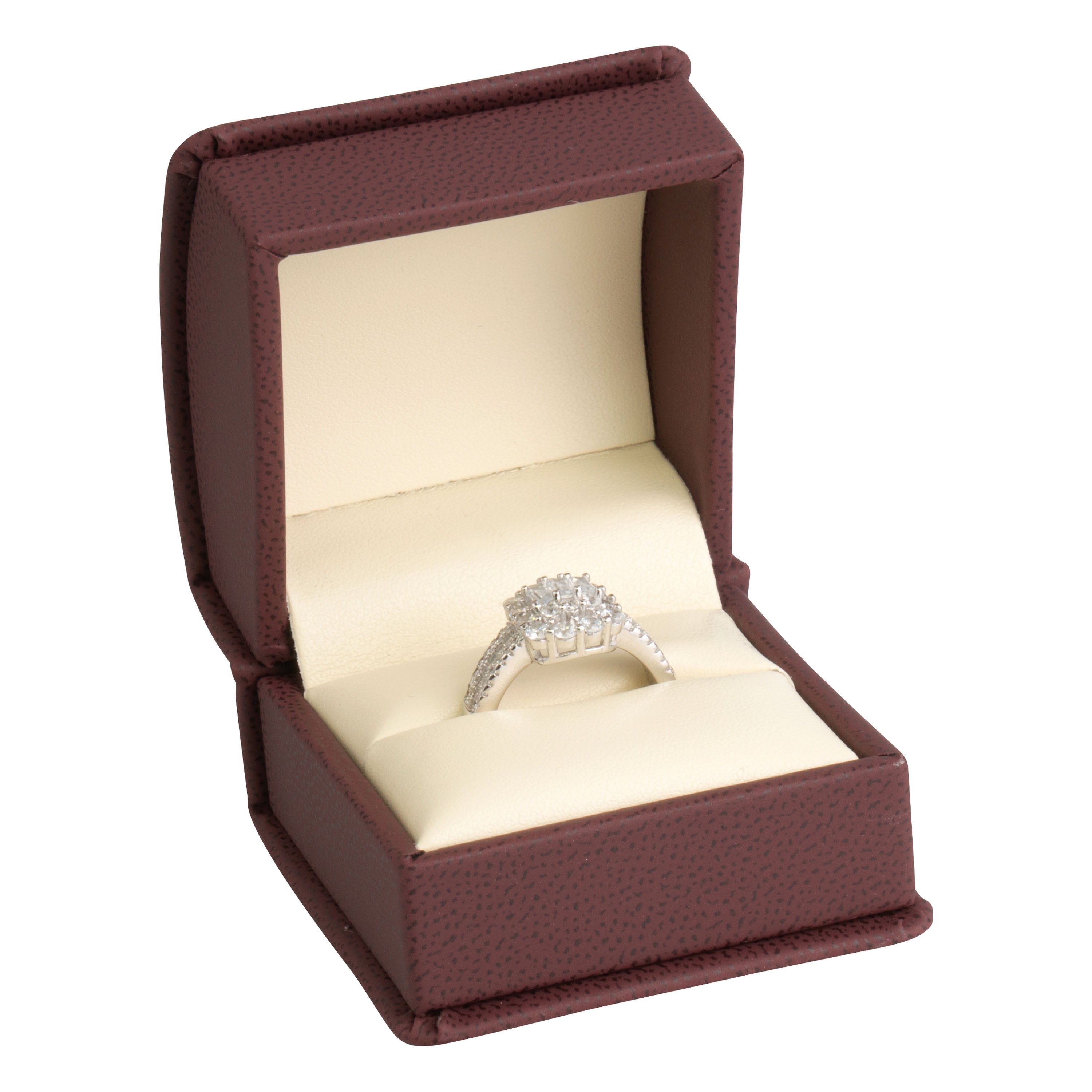 Leatherette Single Ring Box Leatherette Interior with Matching Ribboned Packer