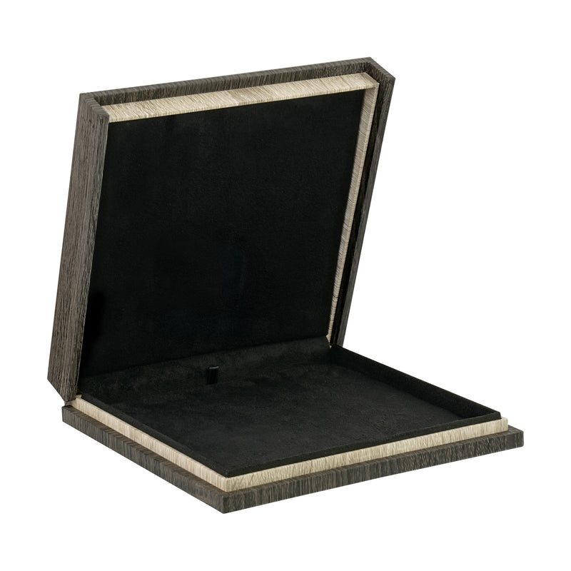 Textured Wood-Grain Pearl Box with Rich Suede Interior