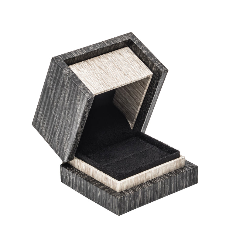 Textured Wood-Grain Single Ring Box with Rich Suede Interior