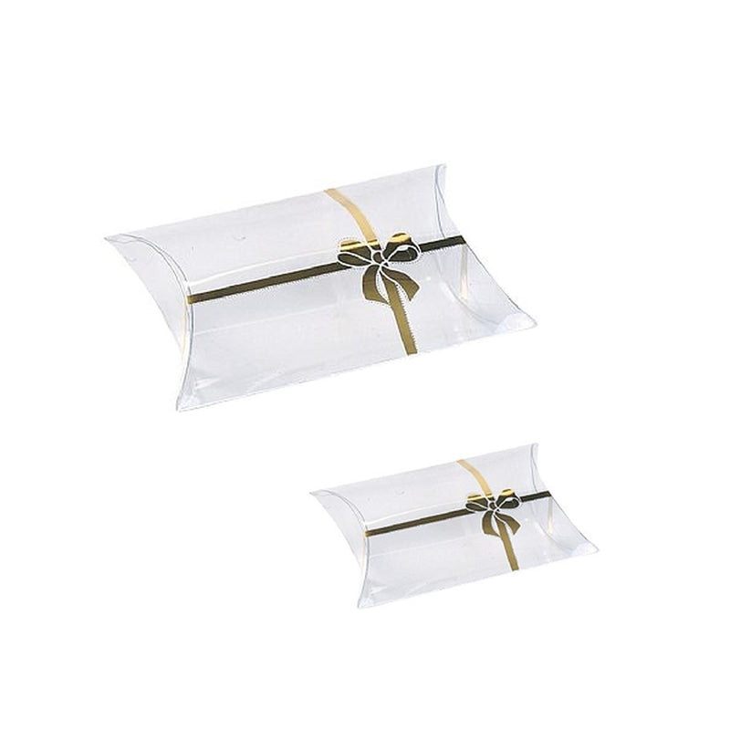 Clear PVC Pillow Boxes with Gold Print