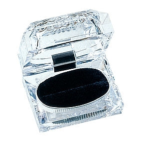 Clear Crystal Double Ring Box with Black Velvet Insert