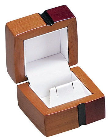 Wooden 3 Tones Single Earring Box with White Leatherette Interior